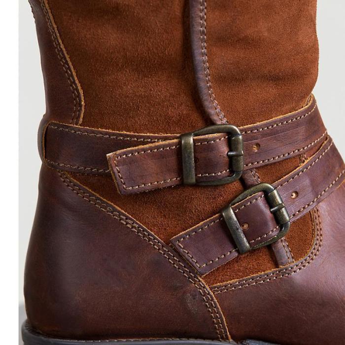 Women Casual Double Buckle Vintage Boots
