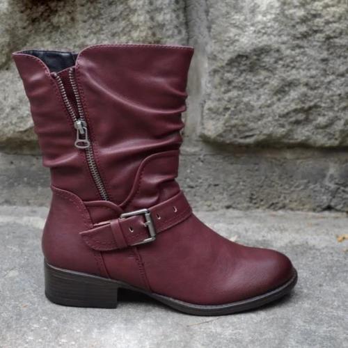 Buckle Pu Leather Boots
