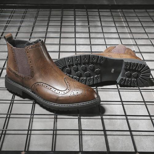 Men Martin Boots Chelsea  British Style Retro Carved Shoes