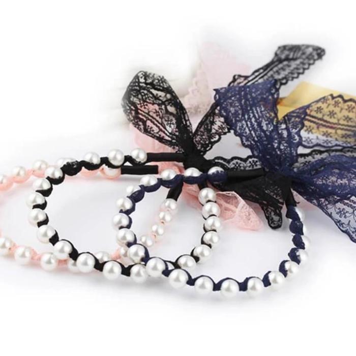 Elegant Pearl Lace Streamer Headband