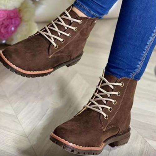 Women Suede Lace Ankle Boots