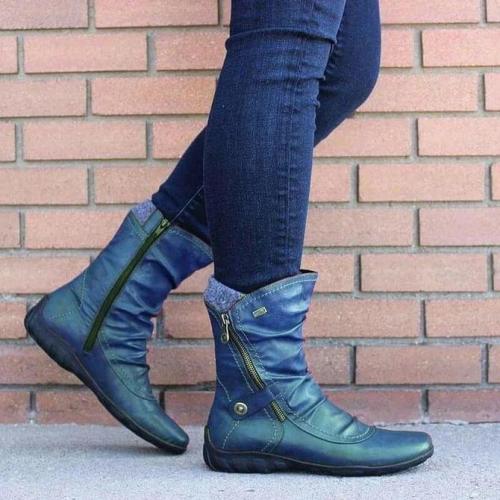 Casual Flat Heel Leather Boots