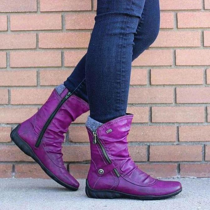 flat heel leather boots womens