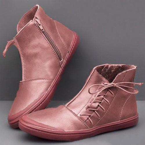Flat Heel Lace Up Boots