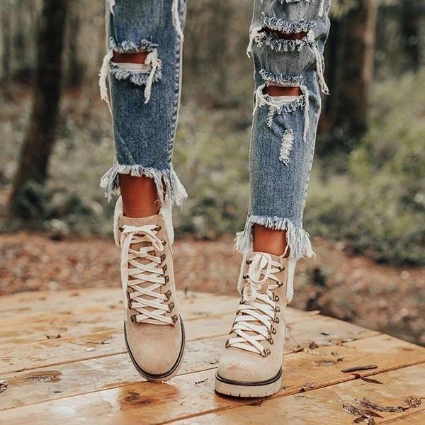 Platform Lightweight Ankle Lace-Up Boots