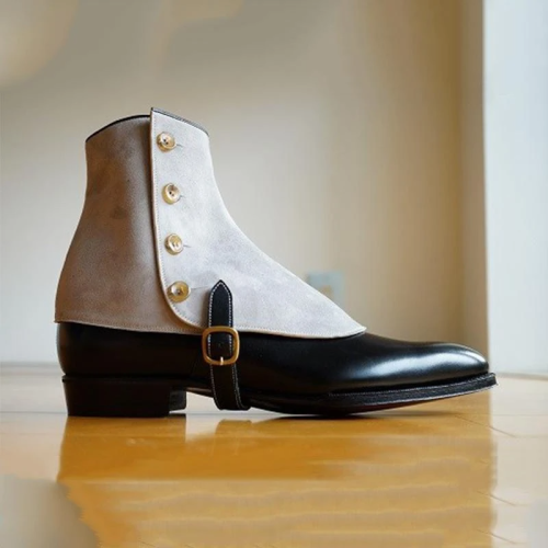 Vintage Leather Buckle Button Men's Boots