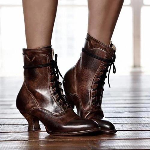 Lace-Up Low Heel Women Boots