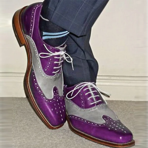 Handmade Men Two Tone Wing Tip Brogue Formal Shoes