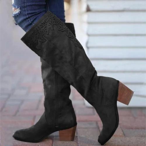 Winter Leather Block Heel Boots