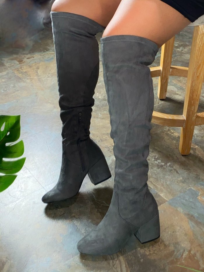 Winter Leather Block Heel Booties