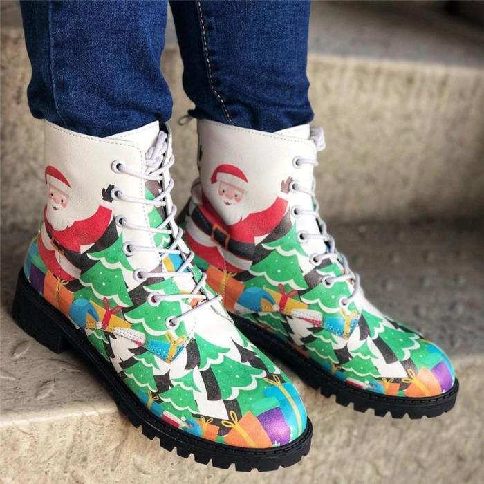 >>Christmas Gift |Women's PU Low Heel Boots With Lace-up Floral