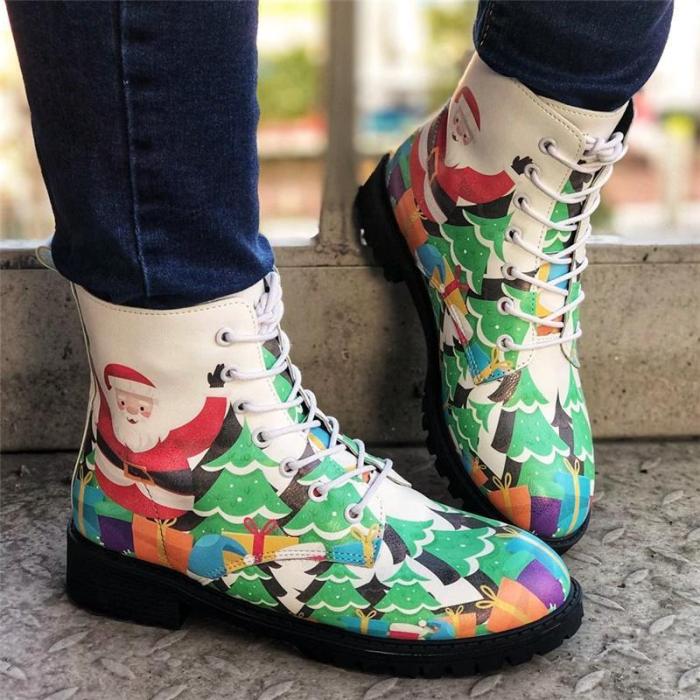 >>Christmas Gift |Women's PU Low Heel Boots With Lace-up Floral