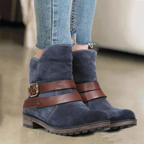 Women Winter Slip-On Button Suede Ankle Boots