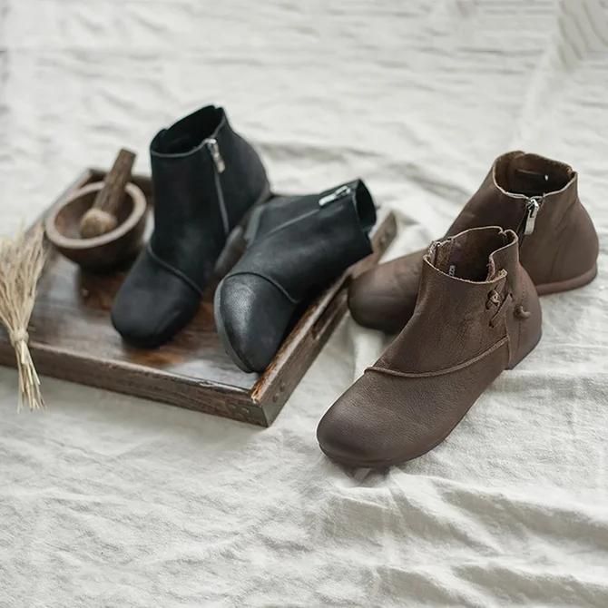 Daily Leather Low Heel Boots