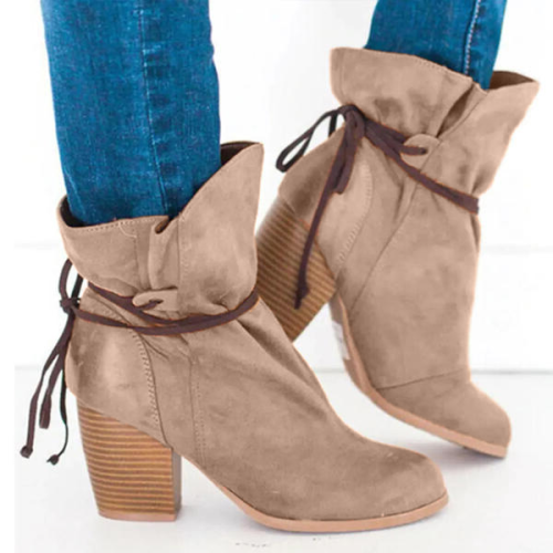 Women's Suede Chunky Heel Martin Boots Round Toe With Lace-up shoes