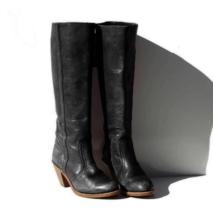 Women Round Toe Chunky Heel Boots