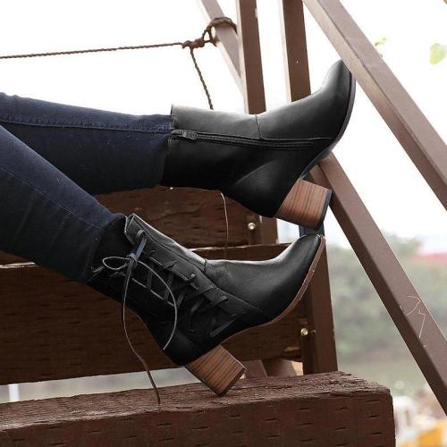 Women's vintage low heel Plus Size Boots