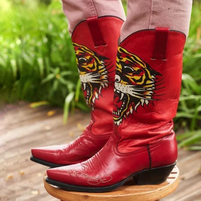 leather boots with block heel