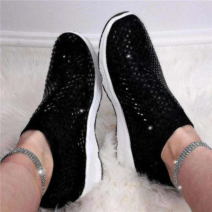 Womens Glitter Encrusted Breathable Comfort Sneakers
