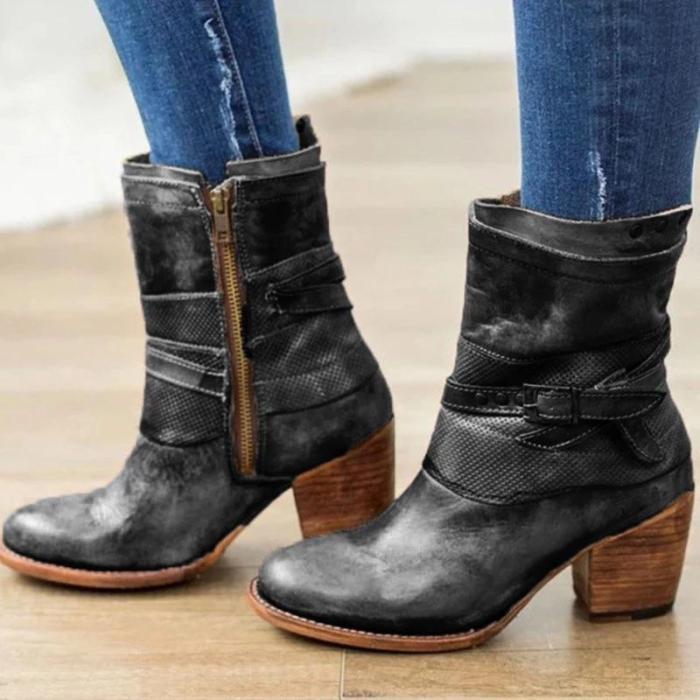 Women's retro Chunky Heel Boots