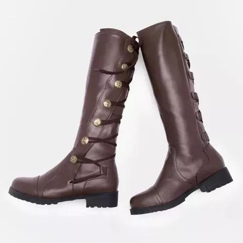 Women's Button Mid-Calf Boots Low Heel Boots