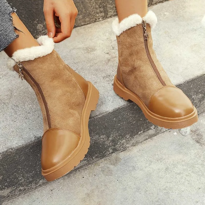 Women Panel Zipper Warm Casual Snow Boots