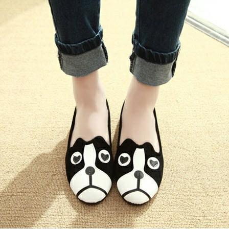 *Women Cat and Dog Pattern Casual Slip On Cute Loafers