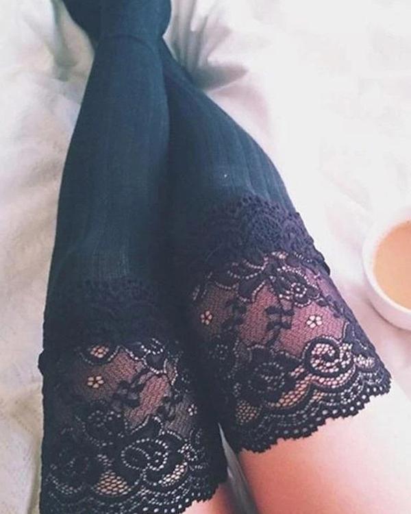 Knitted Lace Over Knee Long Thigh-High Socks