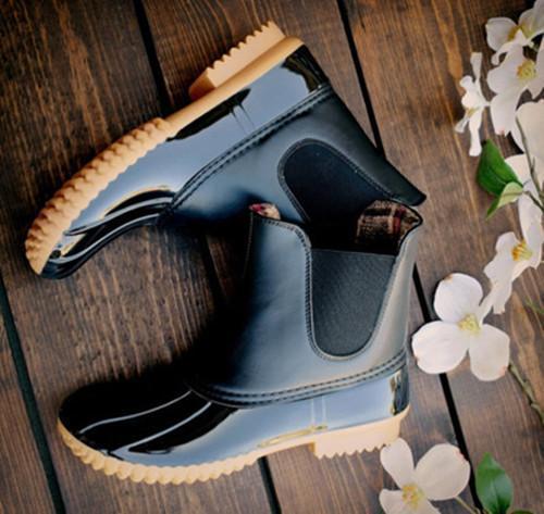 plain flat round toe casual outdoor mid calf flat boots
