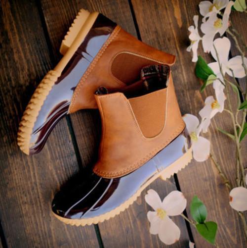 plain flat round toe casual outdoor mid calf flat boots