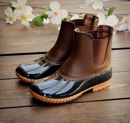 plain flat round toe casual outdoor mid calf flat boots