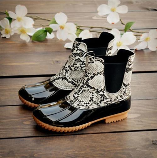 plain flat round toe casual outdoor mid calf flat boots