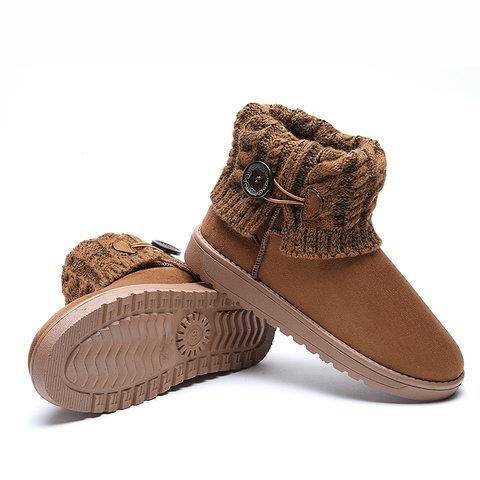*6 Colors Women Flat Heel Button Casual Fold Knitted Paneled Short Snow Boots