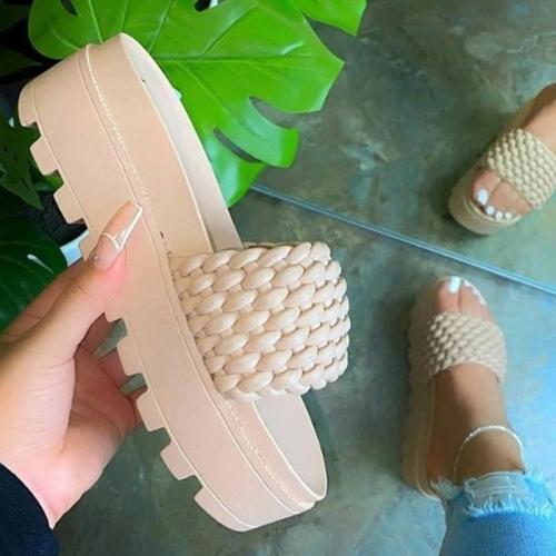 Women Round Toe Woven Casual Slippers