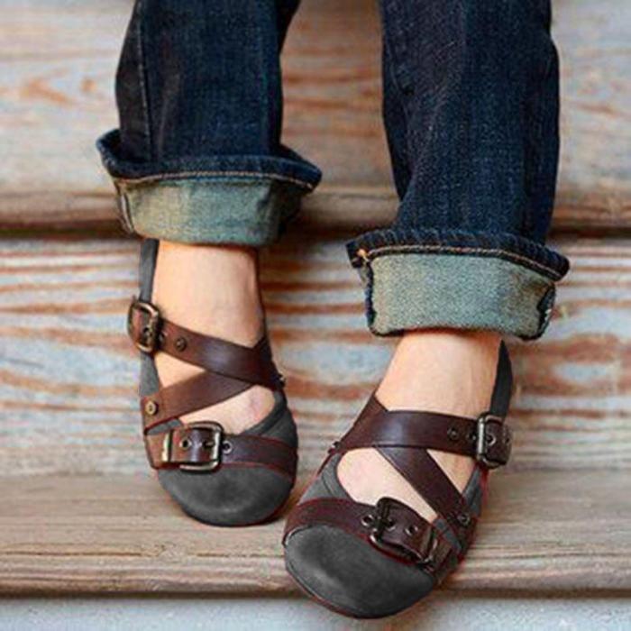 2021 Buckle Strap Casual Flats Loafers