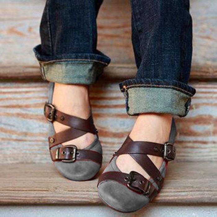 2021 Buckle Strap Casual Flats Loafers