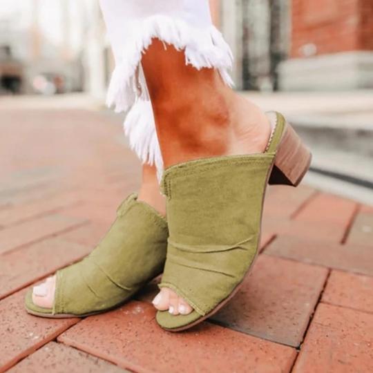 2021 Denim Cloth Chunky Heel Sandals Mules Slippers