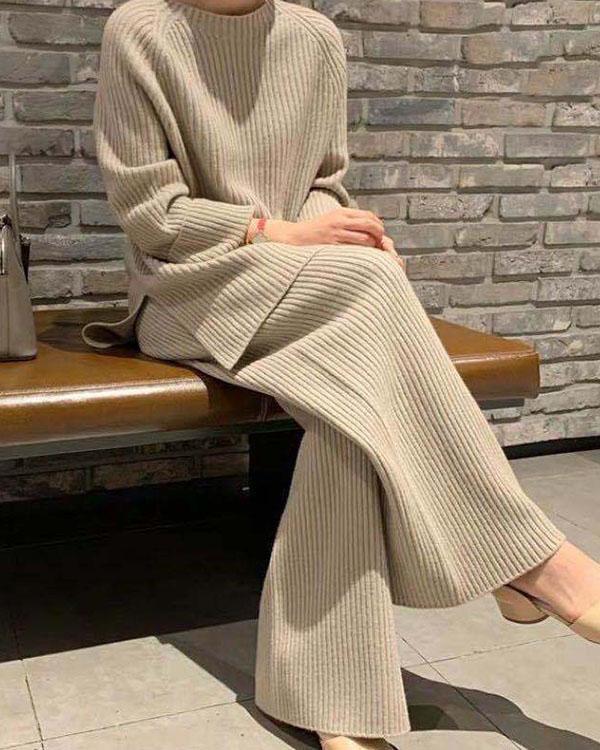 Casual Loose Loungewear Knit Sweater&Pants Set