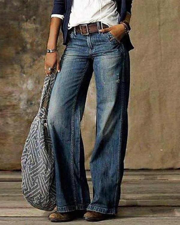Vintage Pocket Denim Loose Jeans Pants