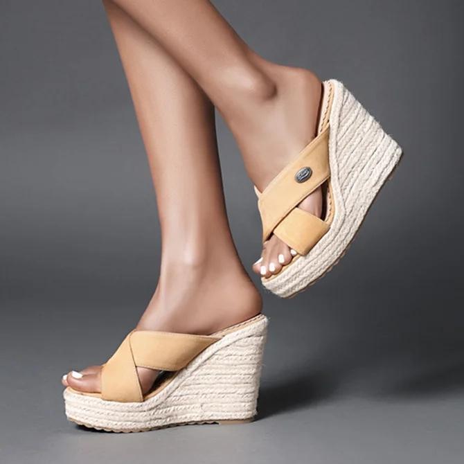 Women Wedge Heel Slip-On Open Toe Espadrille Sandals