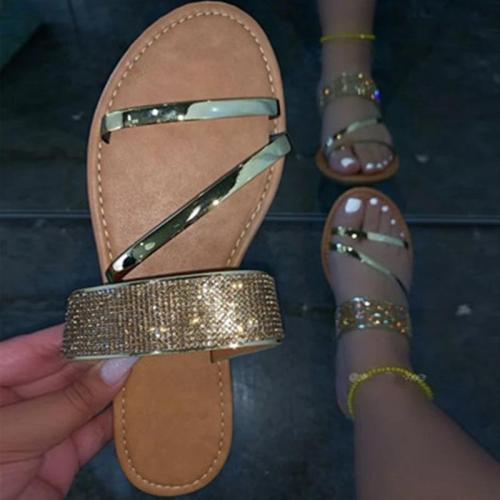 Women Simple Fashion Pu Rhinestone Slip On Sandals Slippers
