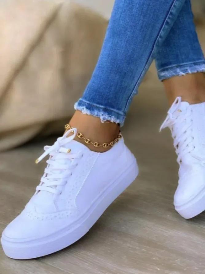 Women‘s Casaul Shearling Flat Heel Lace-up Sneakers