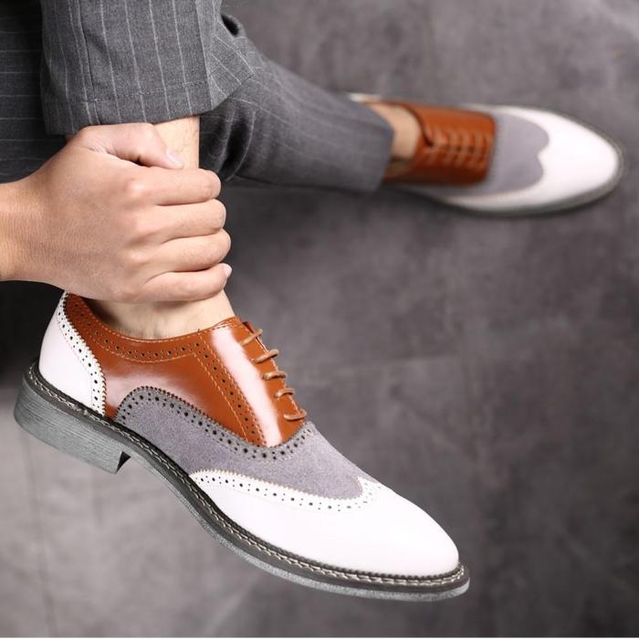 Wear to Work Low-Cut Upper Color Block Round Toe Men's Business Shoes