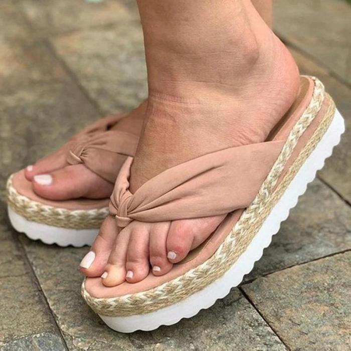 Women Casual Comfortable Cloth Flip-flop Platform Sandals Slippers