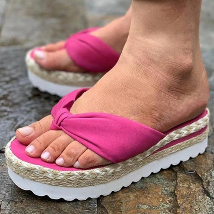 Women Casual Comfortable Cloth Flip-flop Platform Sandals Slippers