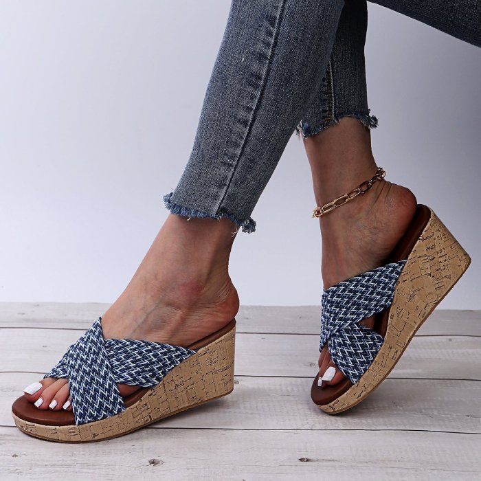 US$ 37.99 - Ladies Jean Wedge Sandals - www.lokeeda.com