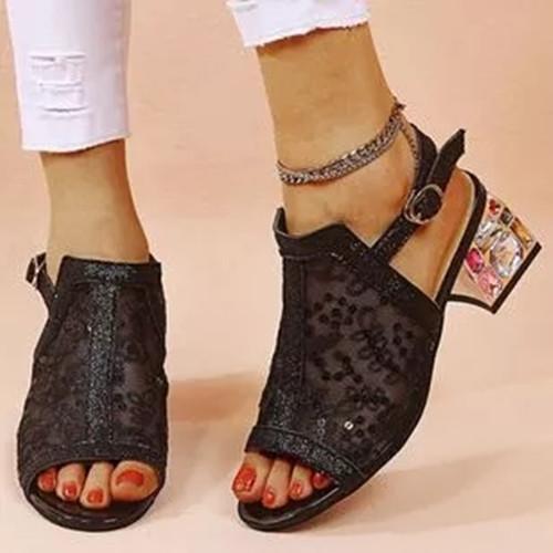 Women's Buckle Slingbacks Fabric Chunky Heel Sandals