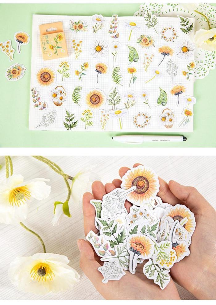 46pcs Daisy sticker pack, Journaling,Planner,bullet journal,Diary Stickers ,Flower stickers