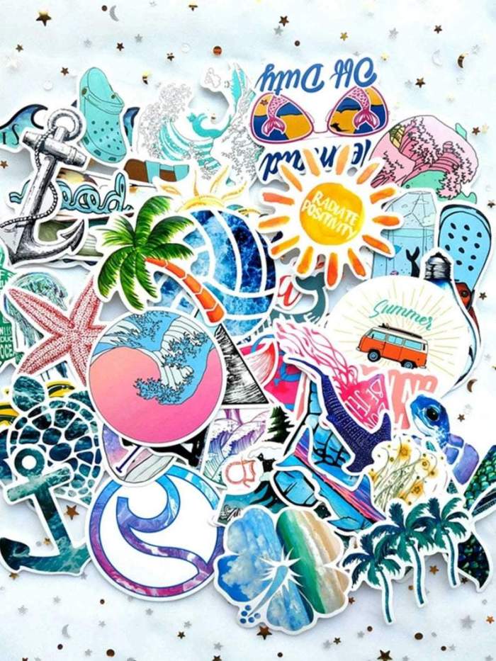 Custom summer Beach, Ocean themed stickers, Travel theme, Water Bottle Stickers for Laptop Skateboard Car Decals No-Duplicates (50pcs!)