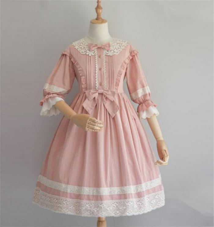 Pink / Blue Lolita Dress, Ruffle Half-Sleeve Lace Dress, Classic Princess Dress,Party Dress